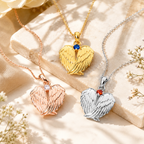 Personalized Memorial Birthstone Angel Wings Necklace
