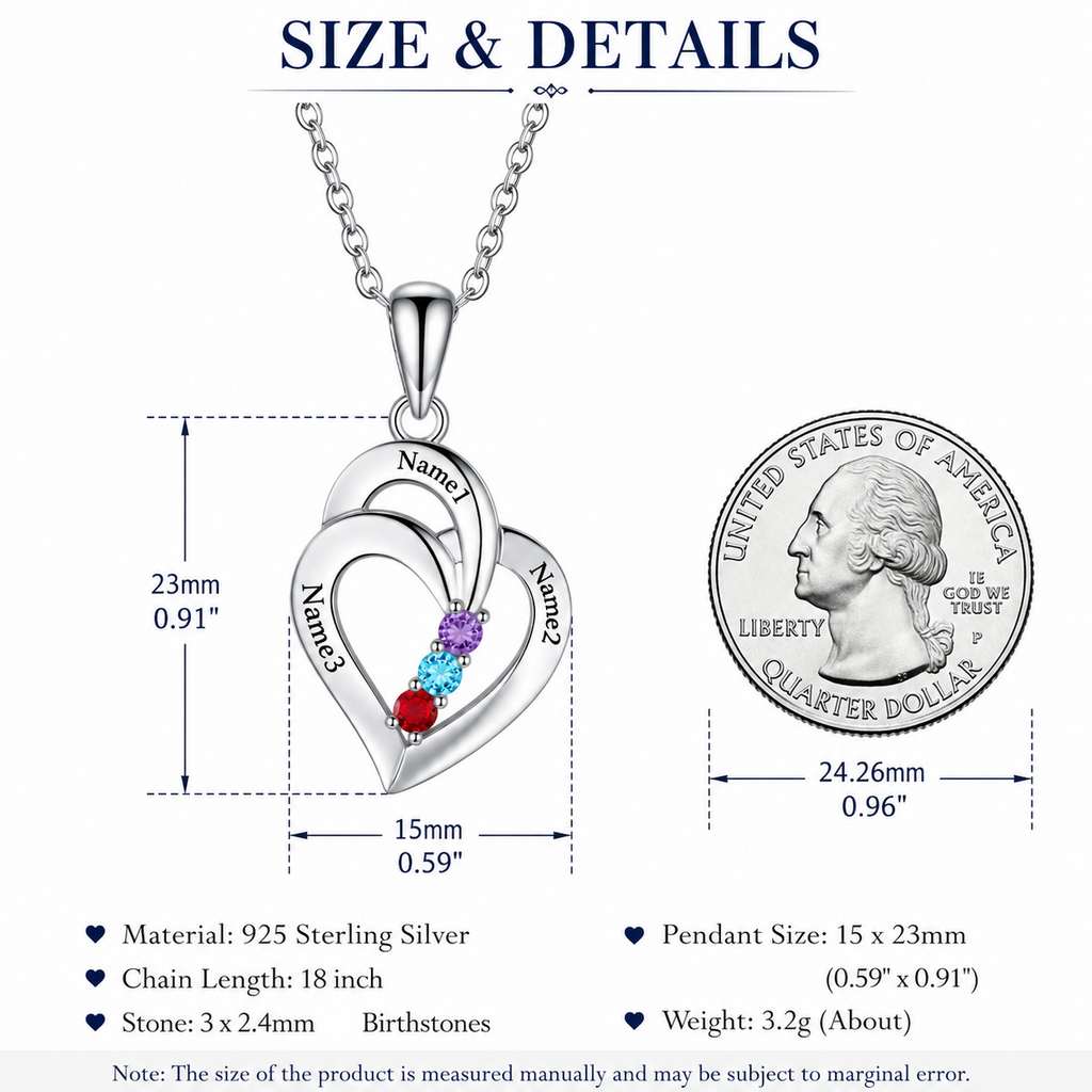 Personalized Double Heart Birthstone Necklace