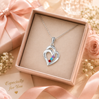 Personalized Double Heart Birthstone Necklace