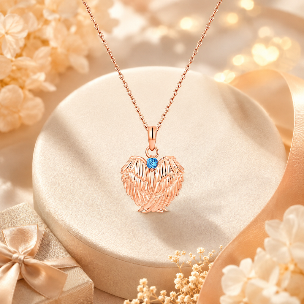 Personalized Memorial Birthstone Angel Wings Necklace